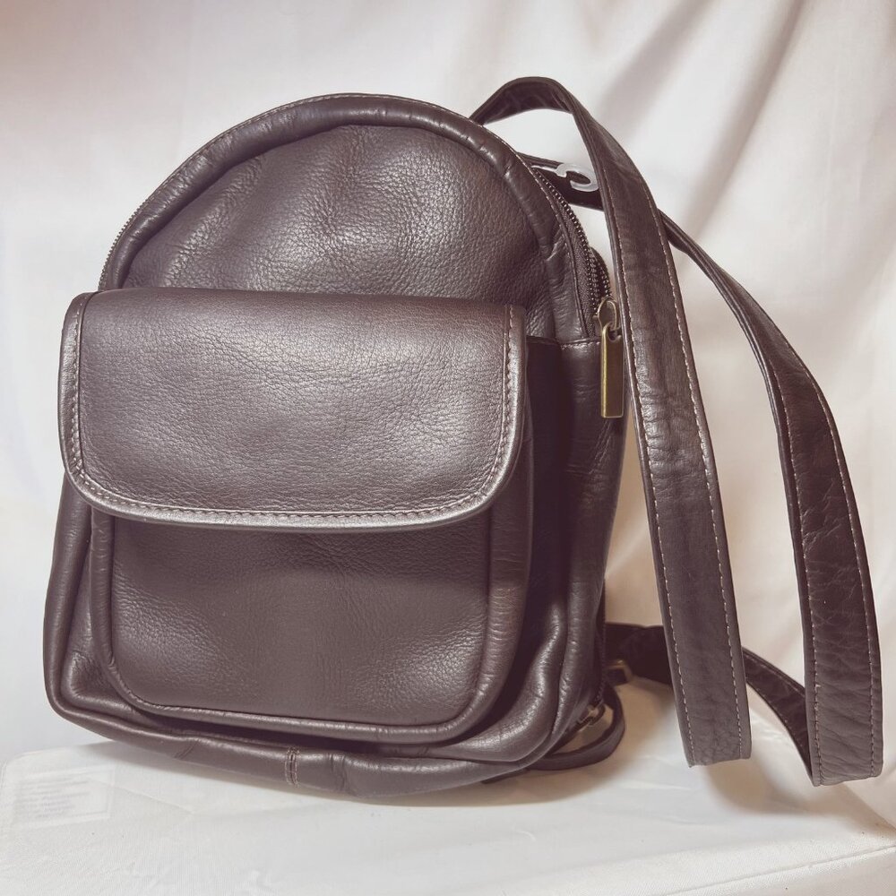 Brown Leather Back Pack-Small-NWOT-CC/ID Holder-Handle-Adjustable Strap-Unisex